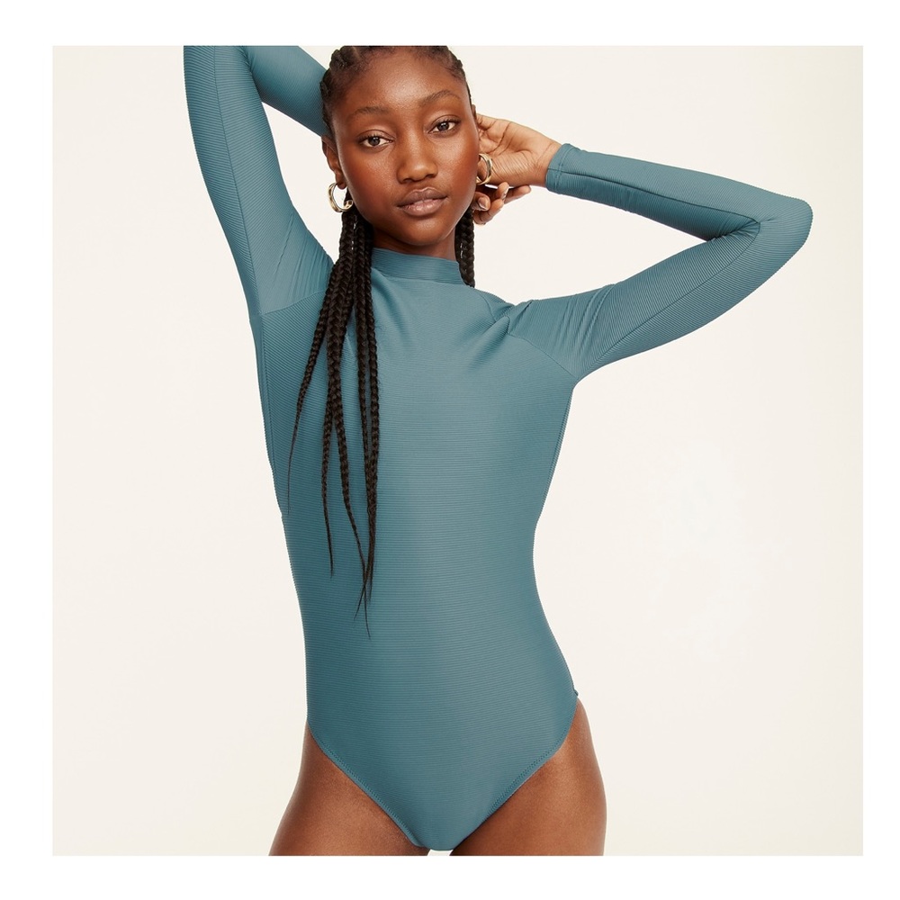 Active ribbed long-sleeve one-piece